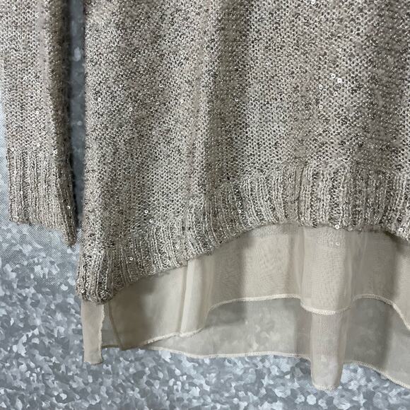 The Limited Beige Sequin Chiffon Hem Open Knit Sweater - Size Small - V-Neck - Picture 3 of 6